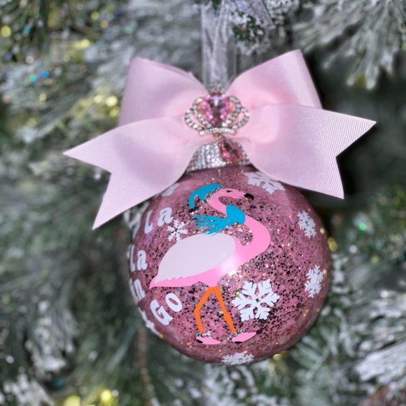 Pink Flamingo Glitter Christmas Tree Ornament, Customized Personalized, Holiday - Picture 10 of 16